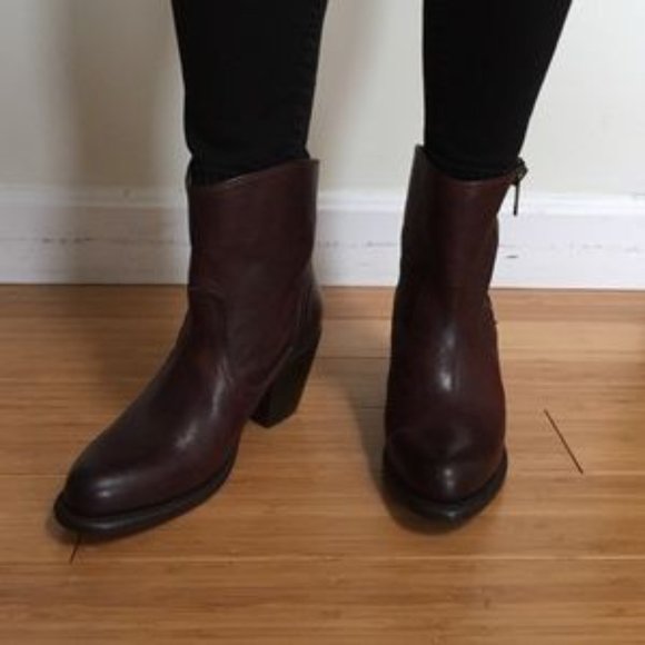 Frye Leslie Zip Cognac Genuine Leather Fall/Winter/Spring Heeled Ankle Booties - Picture 5 of 14